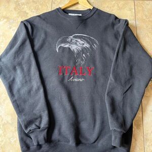 Vintage 1990s Soffe Italy Aviano Eagle Graphic Crewneck Sweatshirt Black Large M